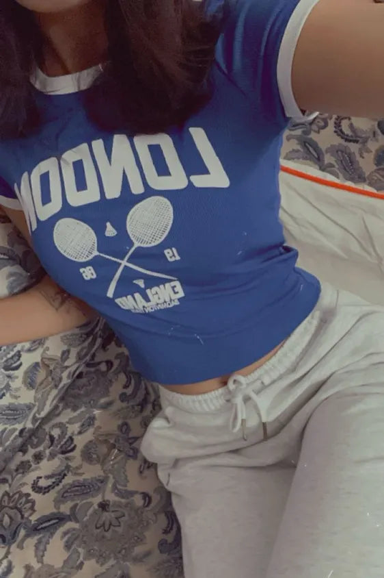 Dark Blue Graphic Crop Tshirt