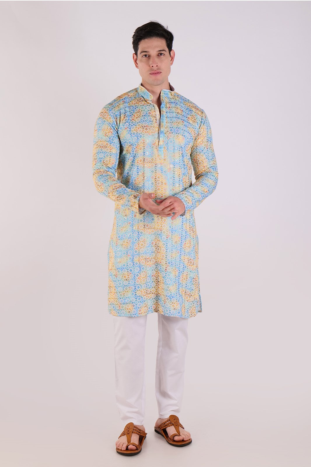 Multicolored Textured Kurta & Pajama Set