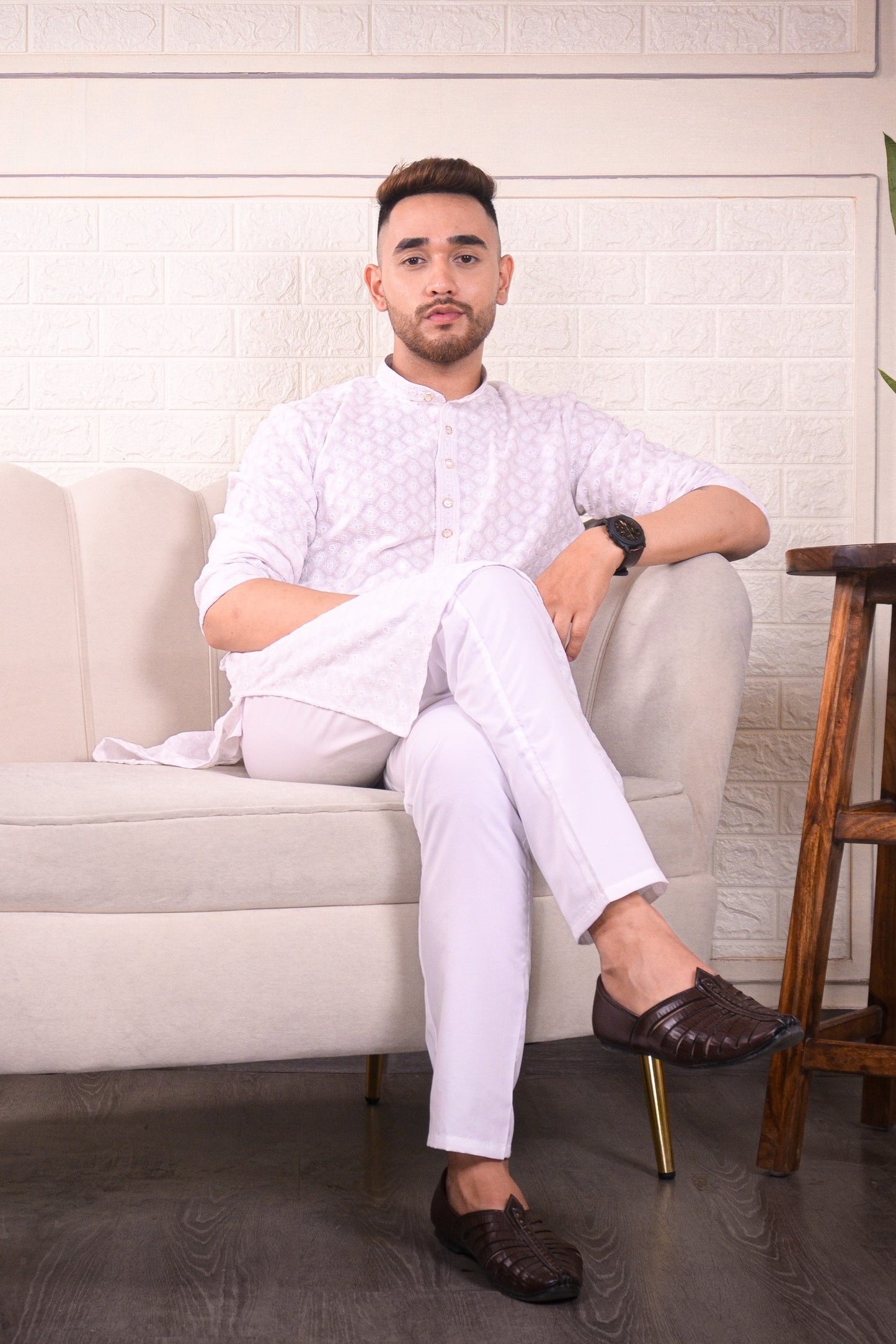 White Chikankari Kurta & Pajama Set