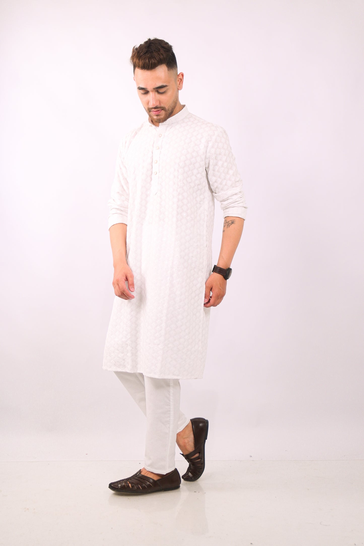 White Chikankari Kurta & Pajama Set