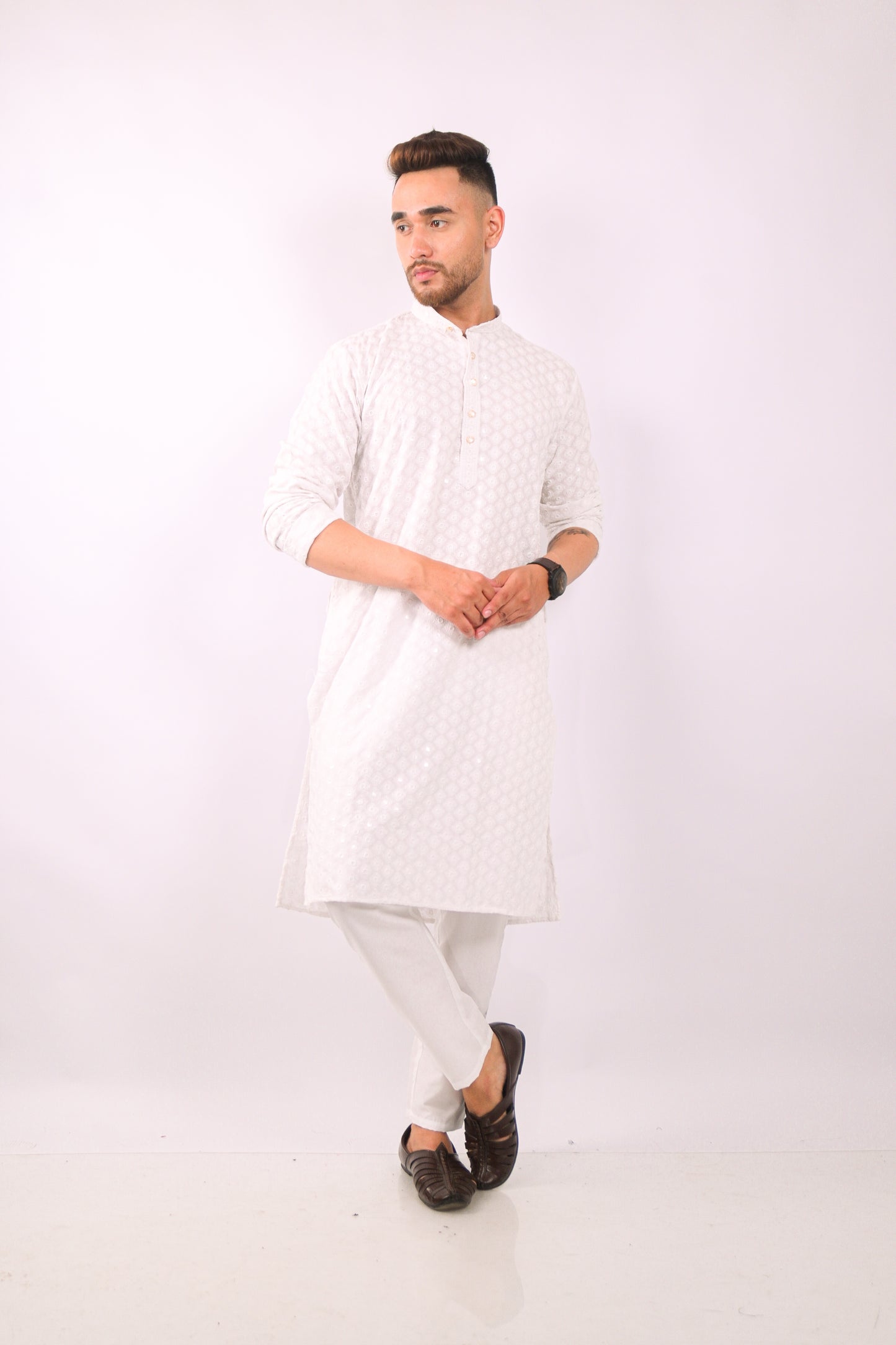 White Chikankari Kurta & Pajama Set