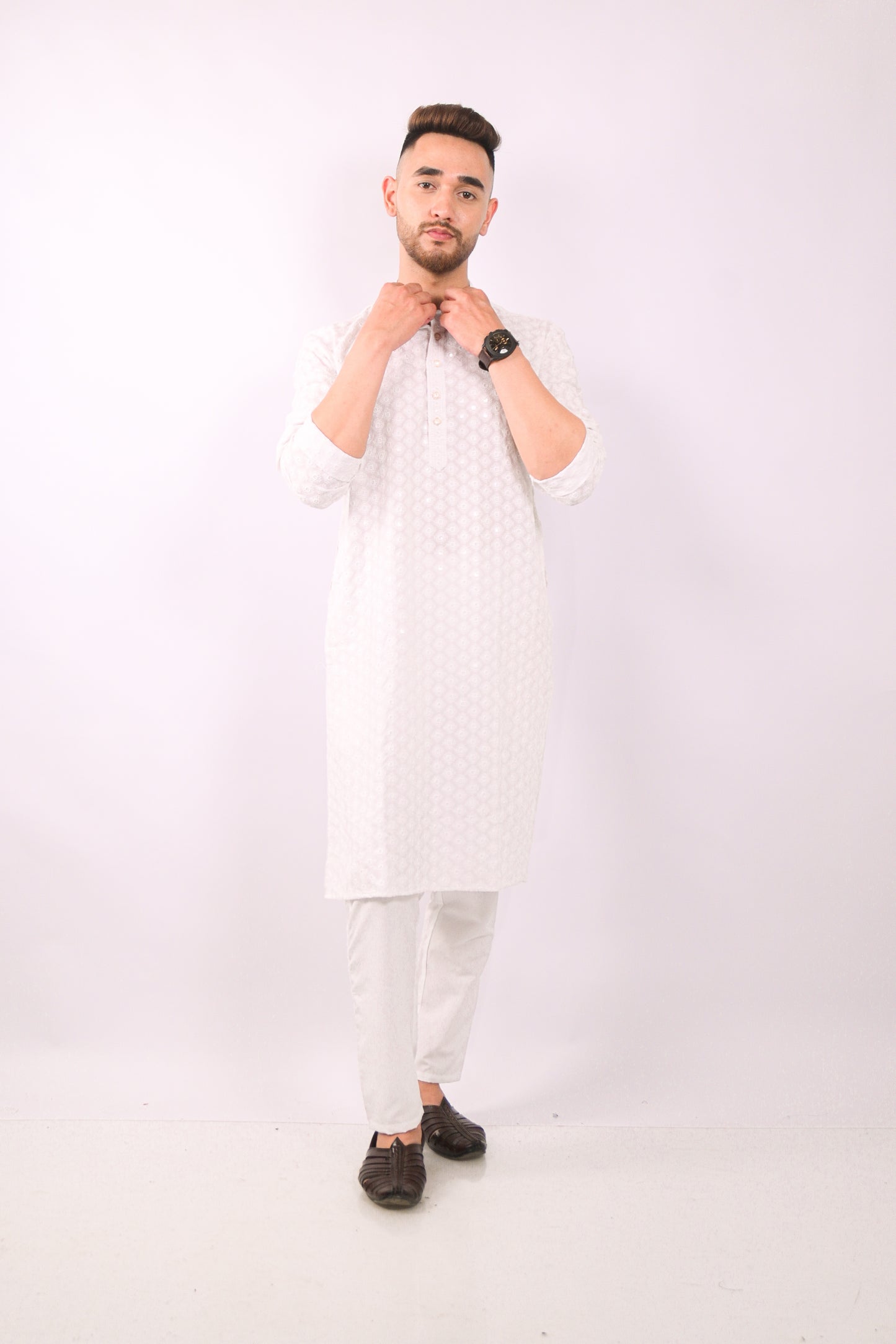 White Chikankari Kurta & Pajama Set
