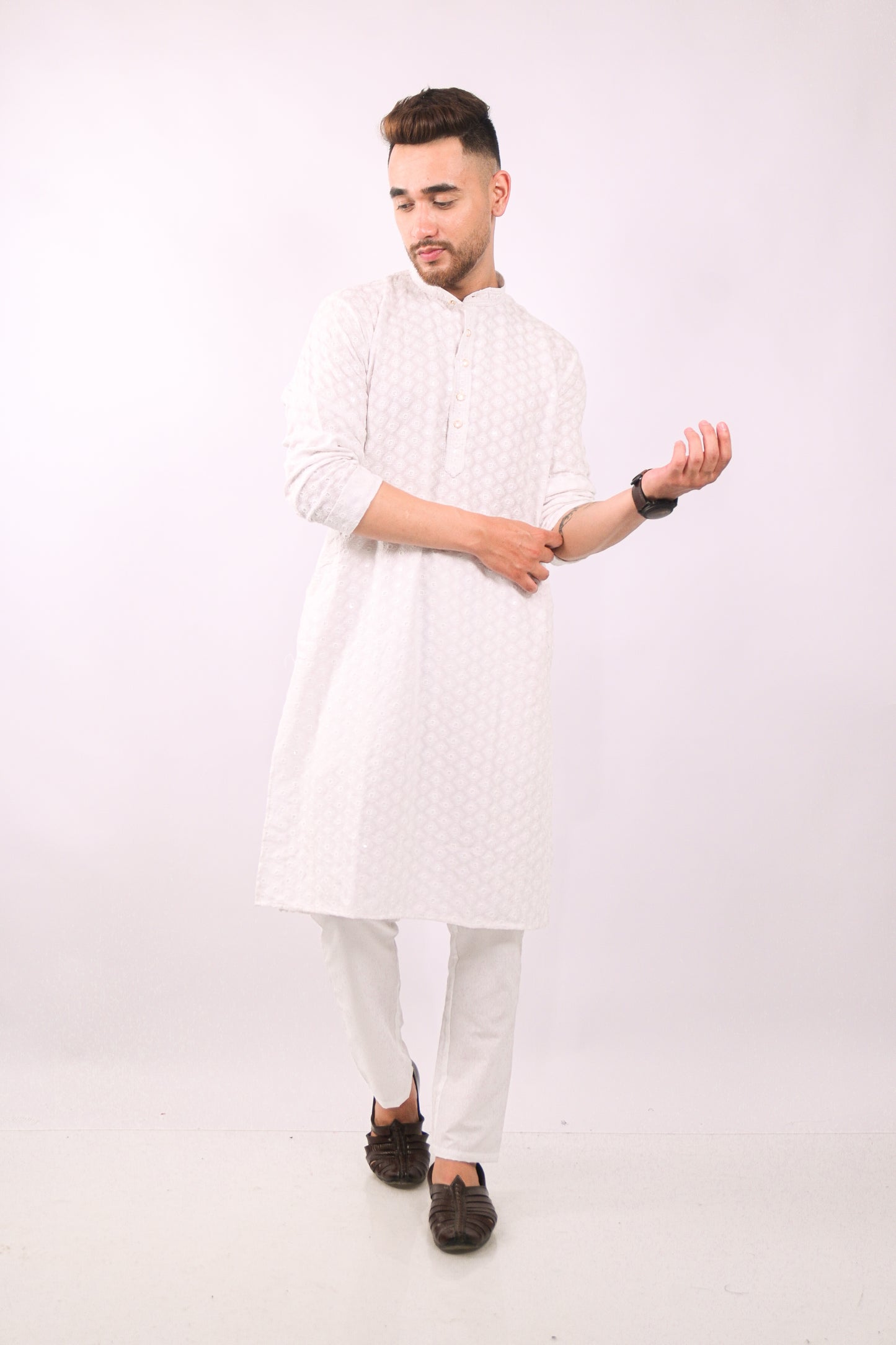White Chikankari Kurta & Pajama Set