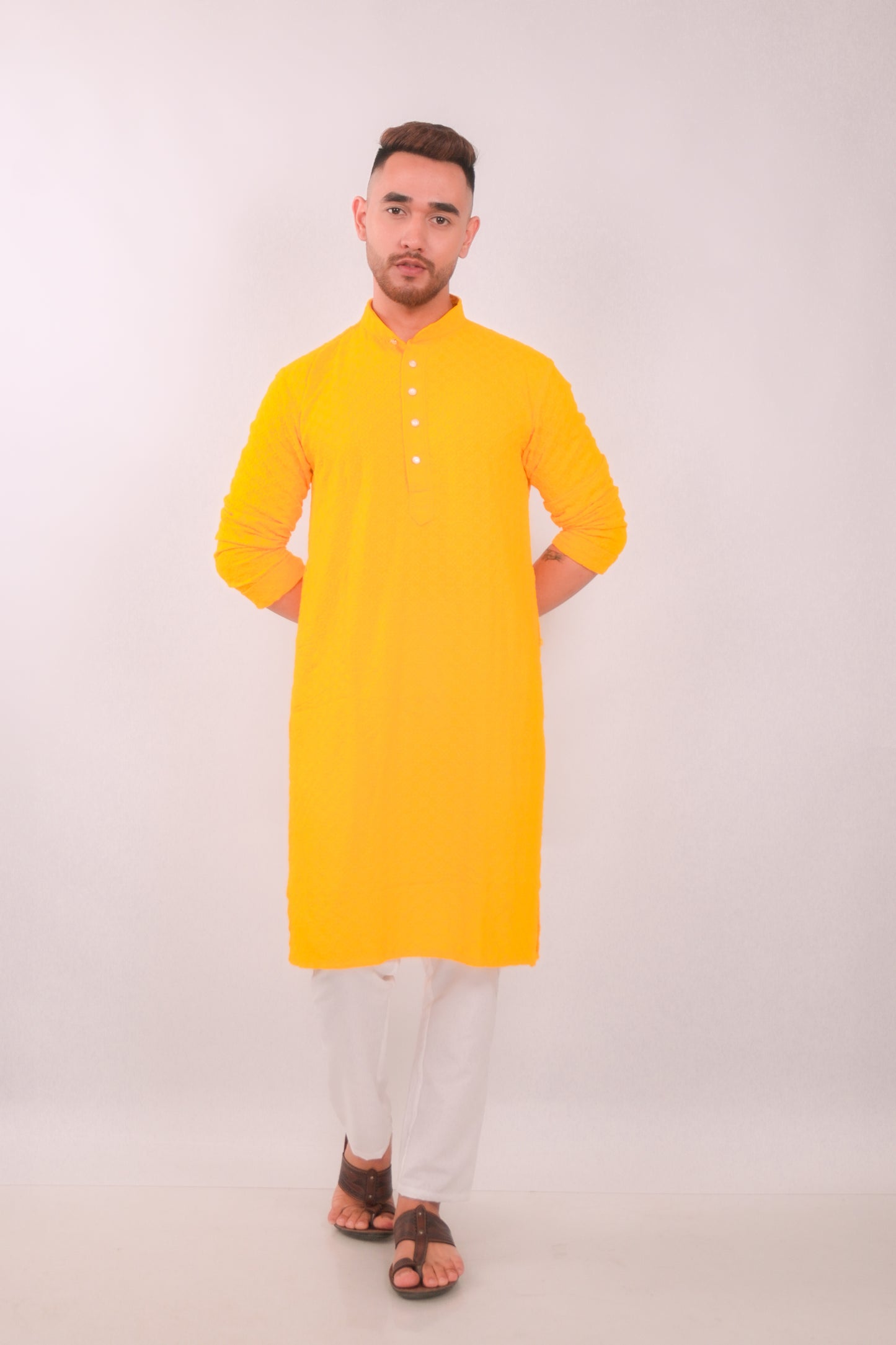 Yellow Chikankari Kurta & Pajama Set