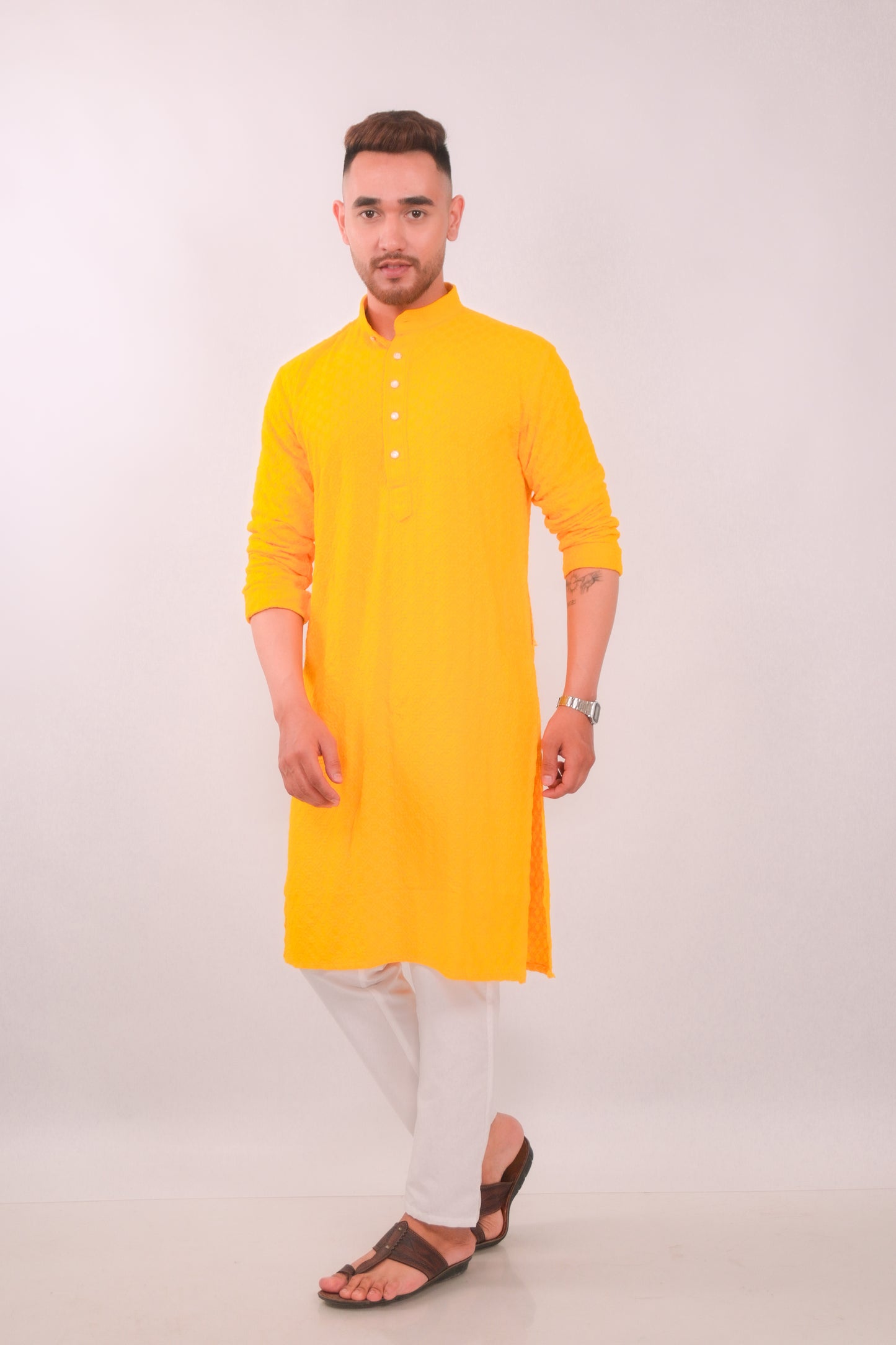 Yellow Chikankari Kurta & Pajama Set
