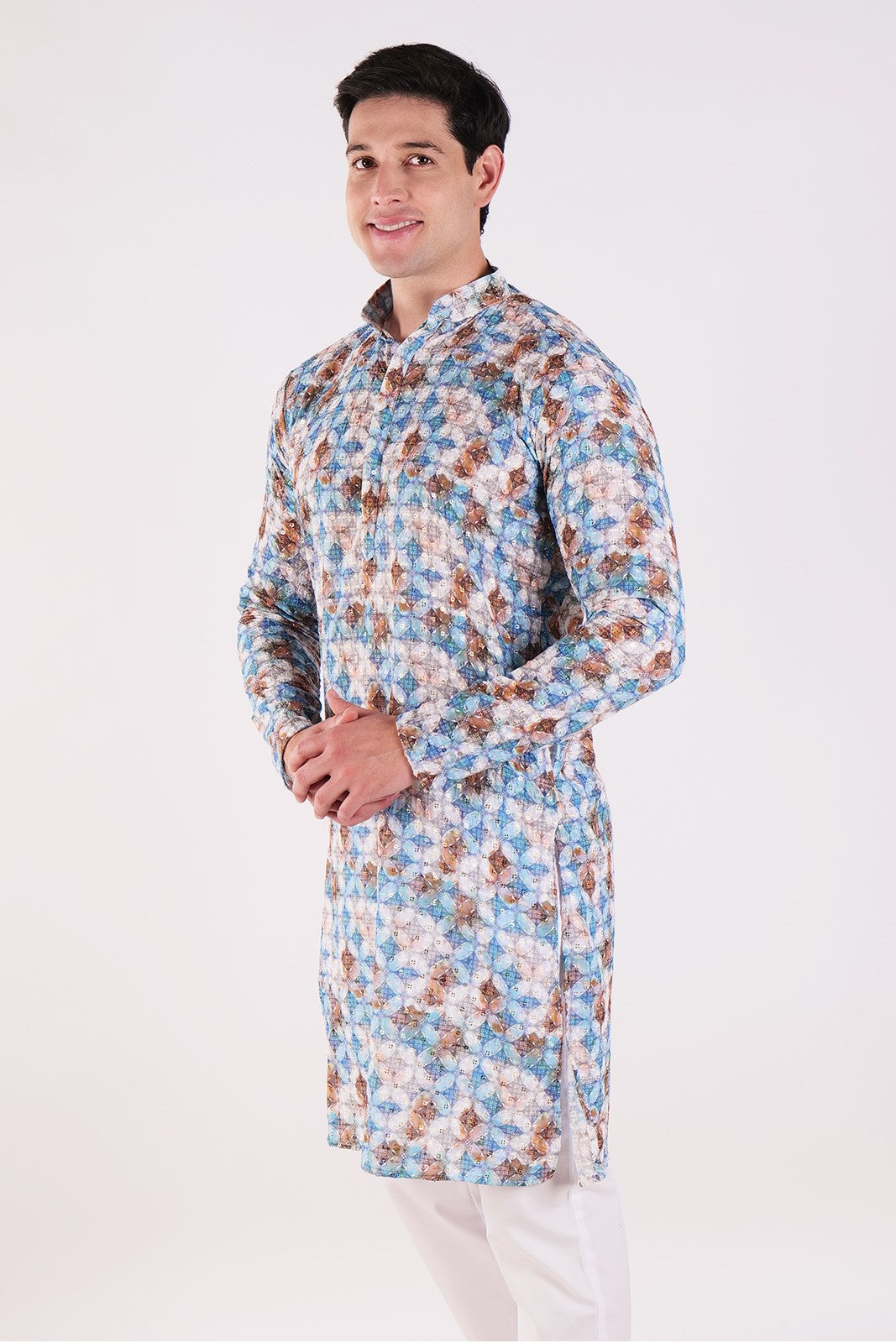 Mosaic Print Cotton Kurta & Pajama Set
