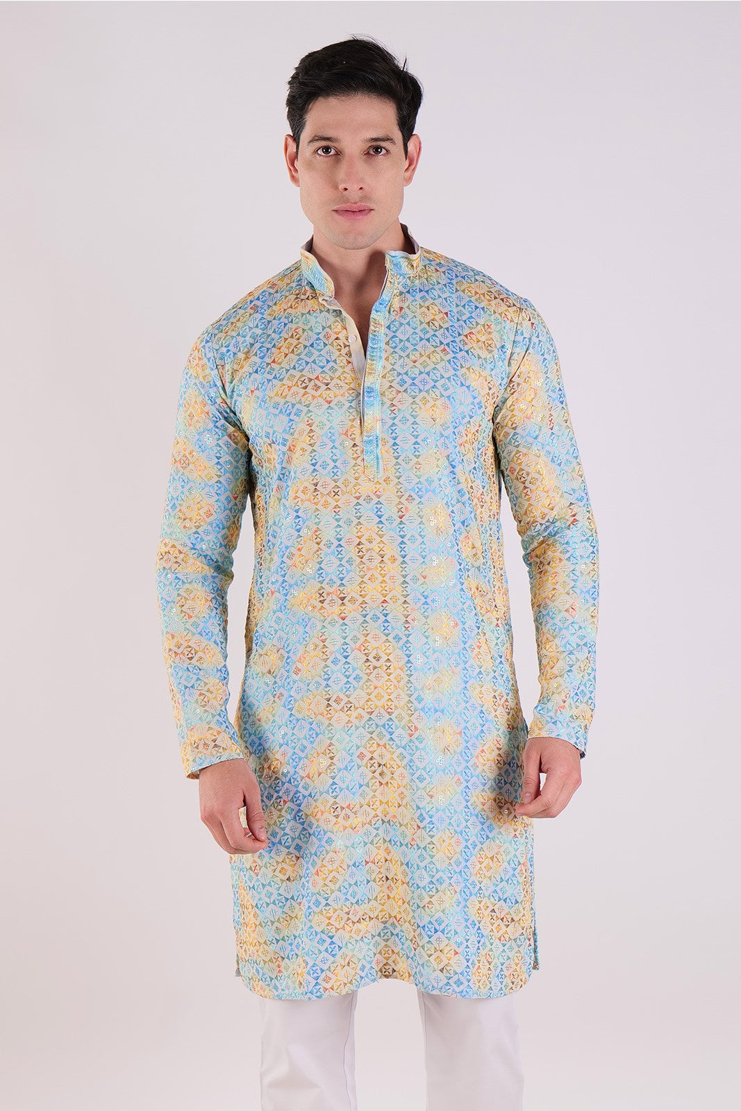 Multicolored Textured Kurta & Pajama Set