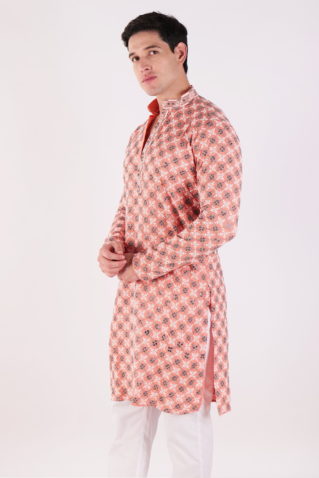 Peach Embroidered Kurta & Pajama Set