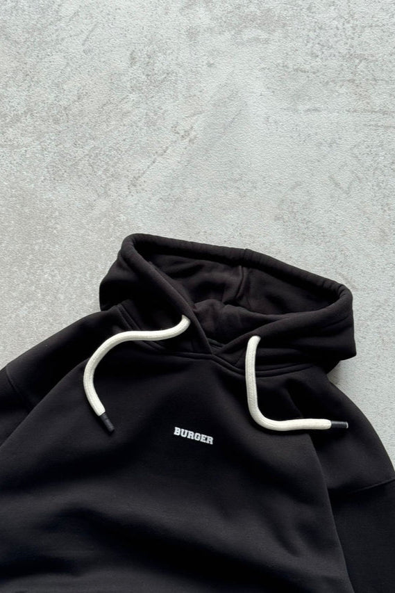 Black - Ye Burger Logo Heavyweight Baggy Hoodie For Men