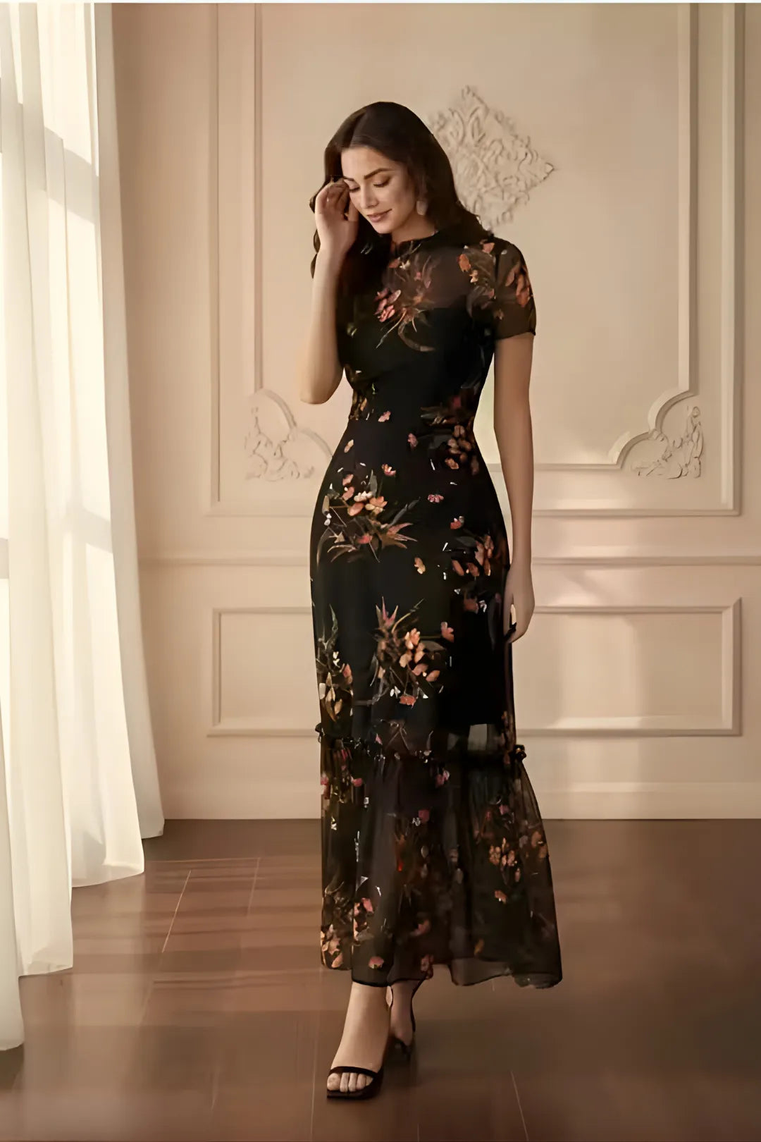 Floral Print Mesh Dress