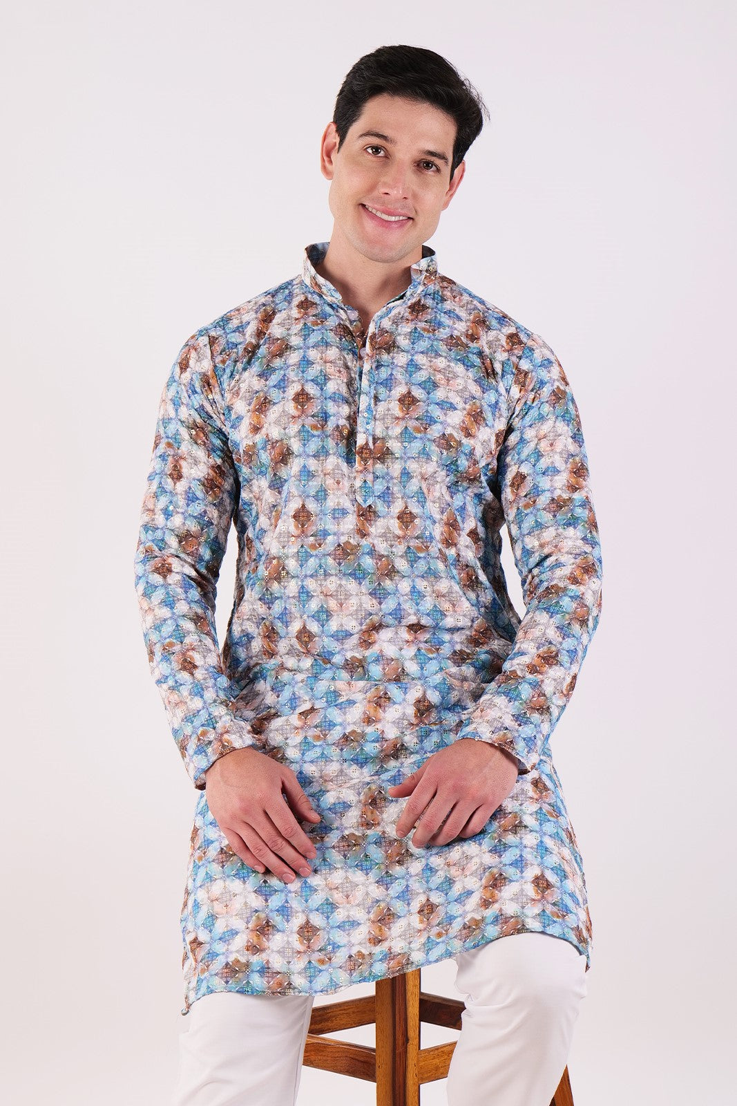 Mosaic Print Cotton Kurta & Pajama Set