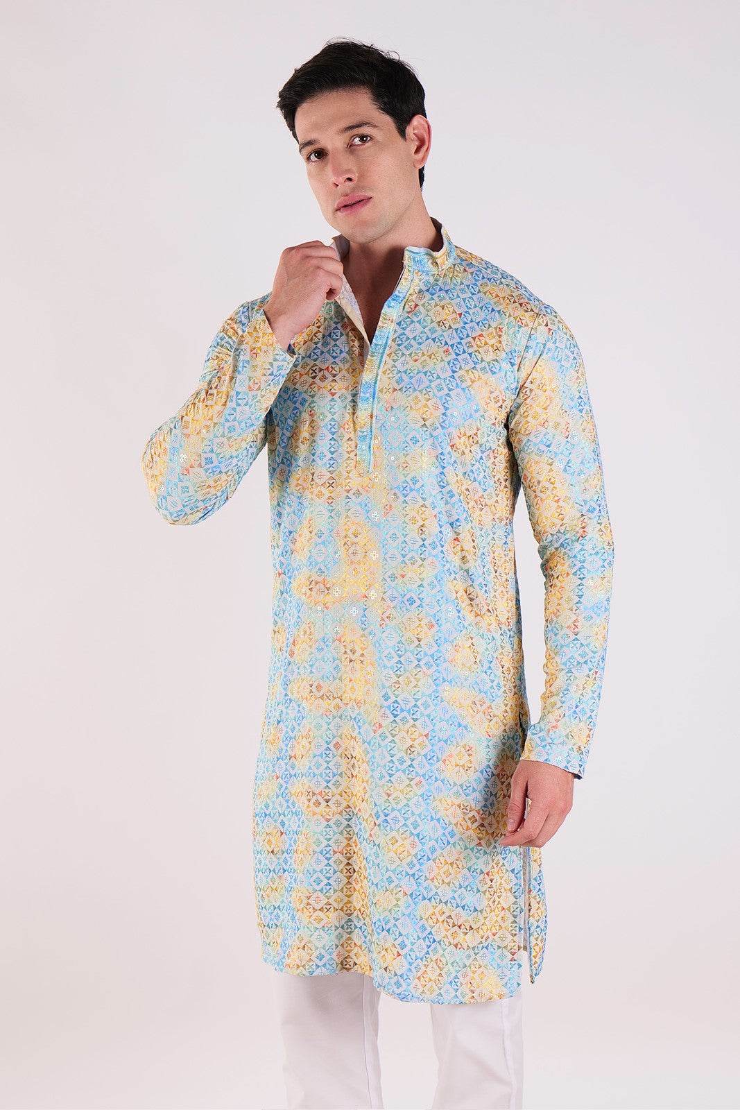 Multicolored Textured Kurta & Pajama Set