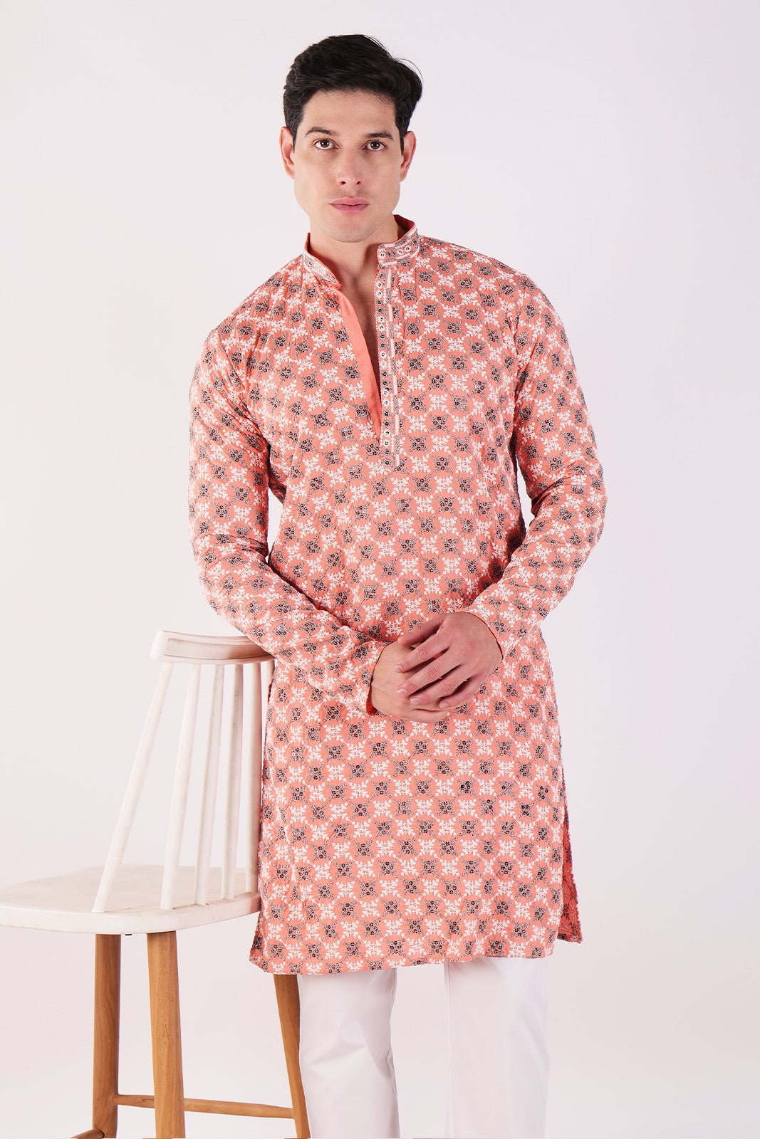 Peach Embroidered Kurta & Pajama Set