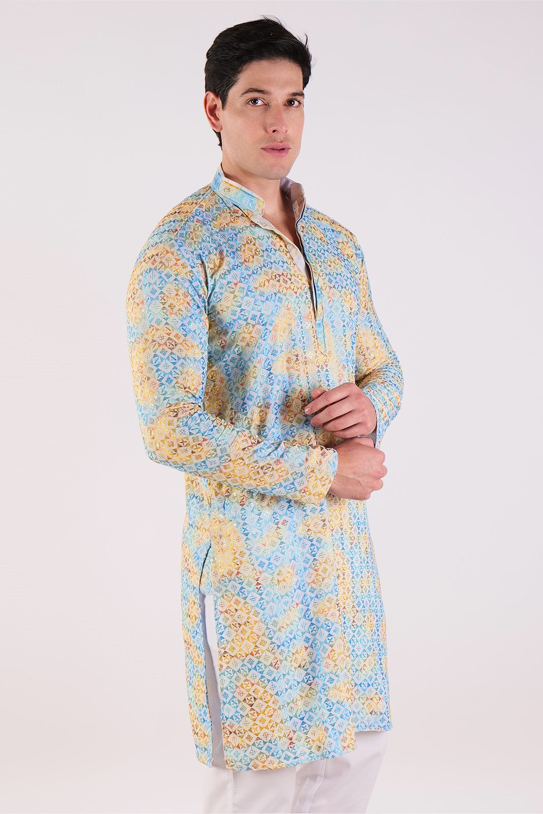 Multicolored Textured Kurta & Pajama Set