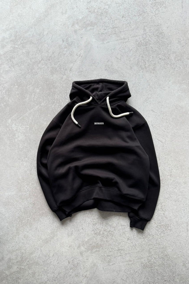 Black - Ye Burger Logo Heavyweight Baggy Hoodie For Men