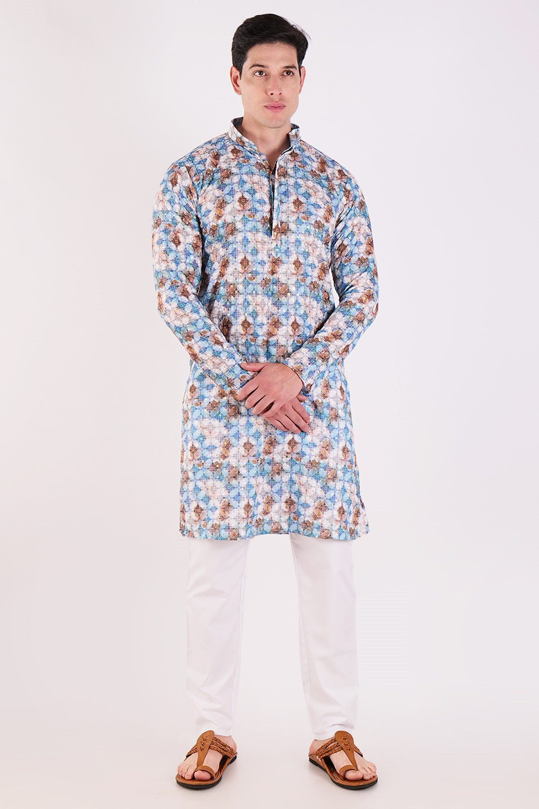 Mosaic Print Cotton Kurta & Pajama Set