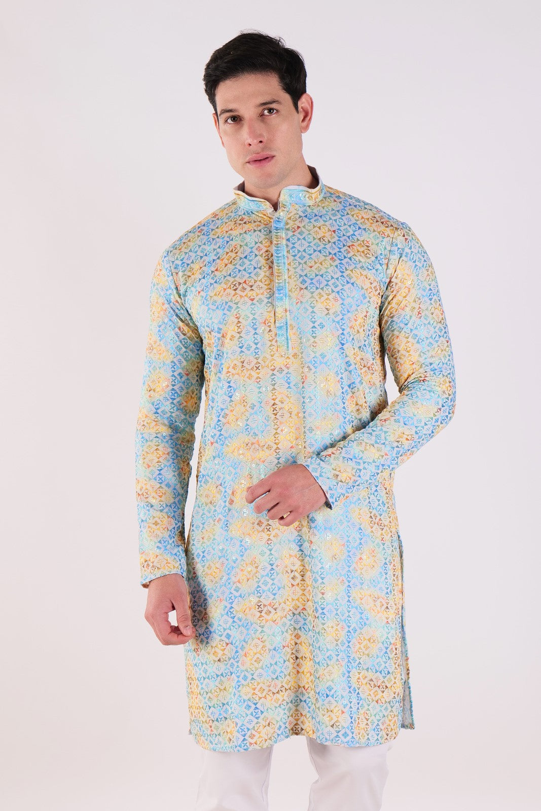 Multicolored Textured Kurta & Pajama Set
