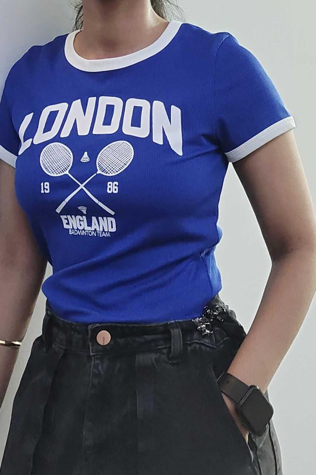 Dark Blue Graphic Crop Tshirt