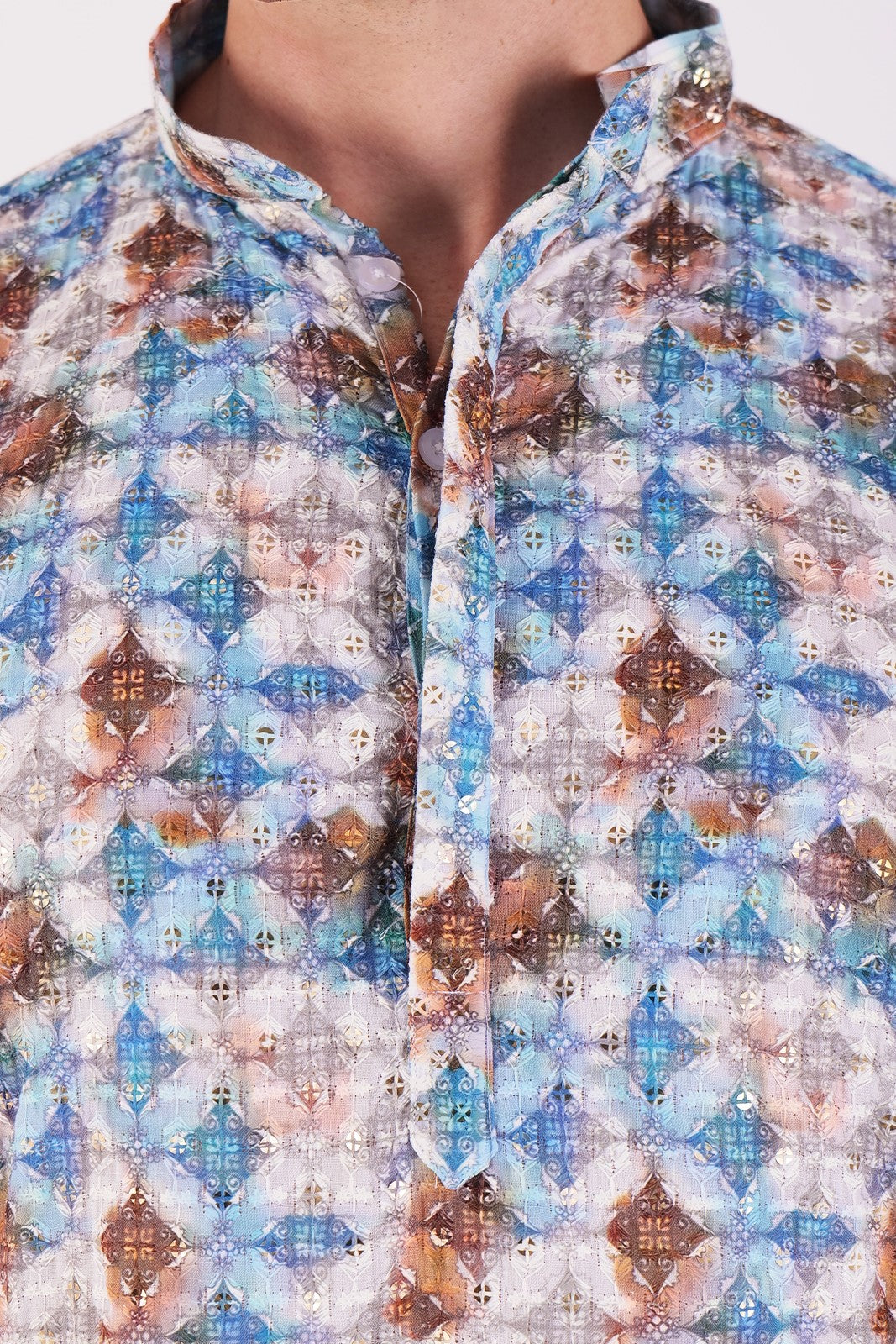 Mosaic Print Cotton Kurta & Pajama Set