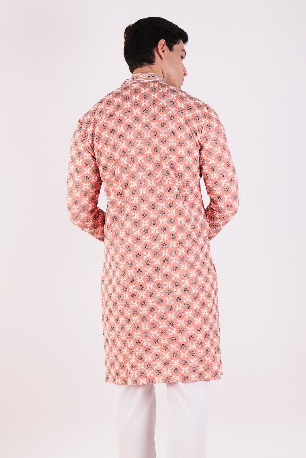Peach Embroidered Kurta & Pajama Set