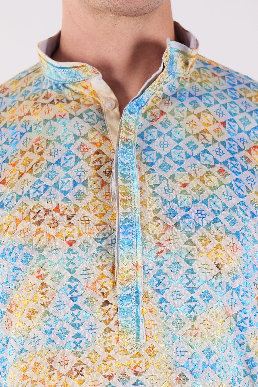 Multicolored Textured Kurta & Pajama Set