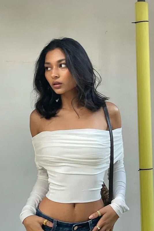 White Over Fold Off Shoulder Top