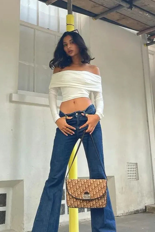 White Over Fold Off Shoulder Top