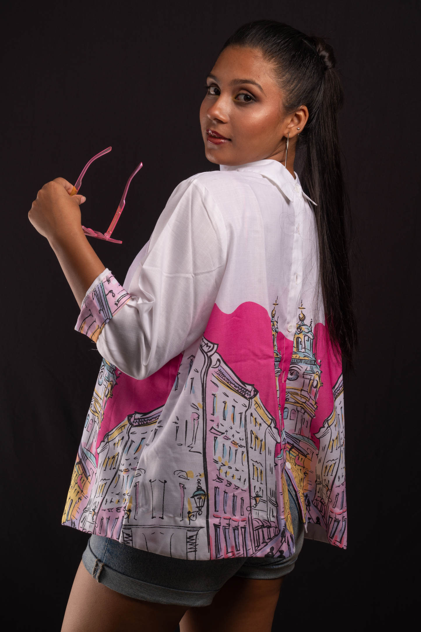 City Scape Pink Printed Shirt