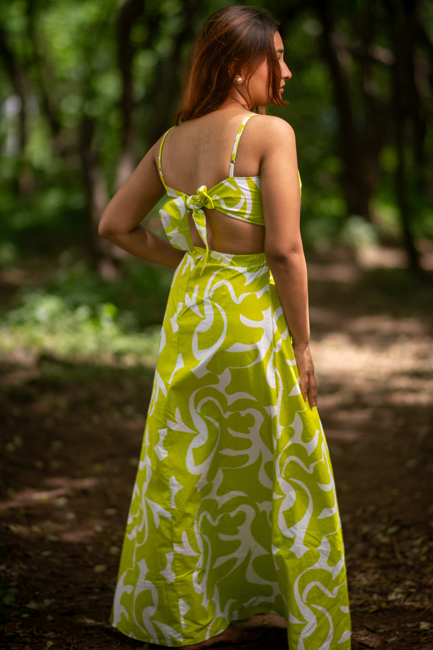 Bow Tie Knot Open Back Light Green Maxi Dress