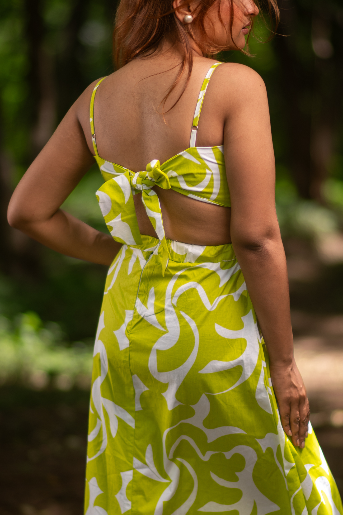 Bow Tie Knot Open Back Light Green Maxi Dress