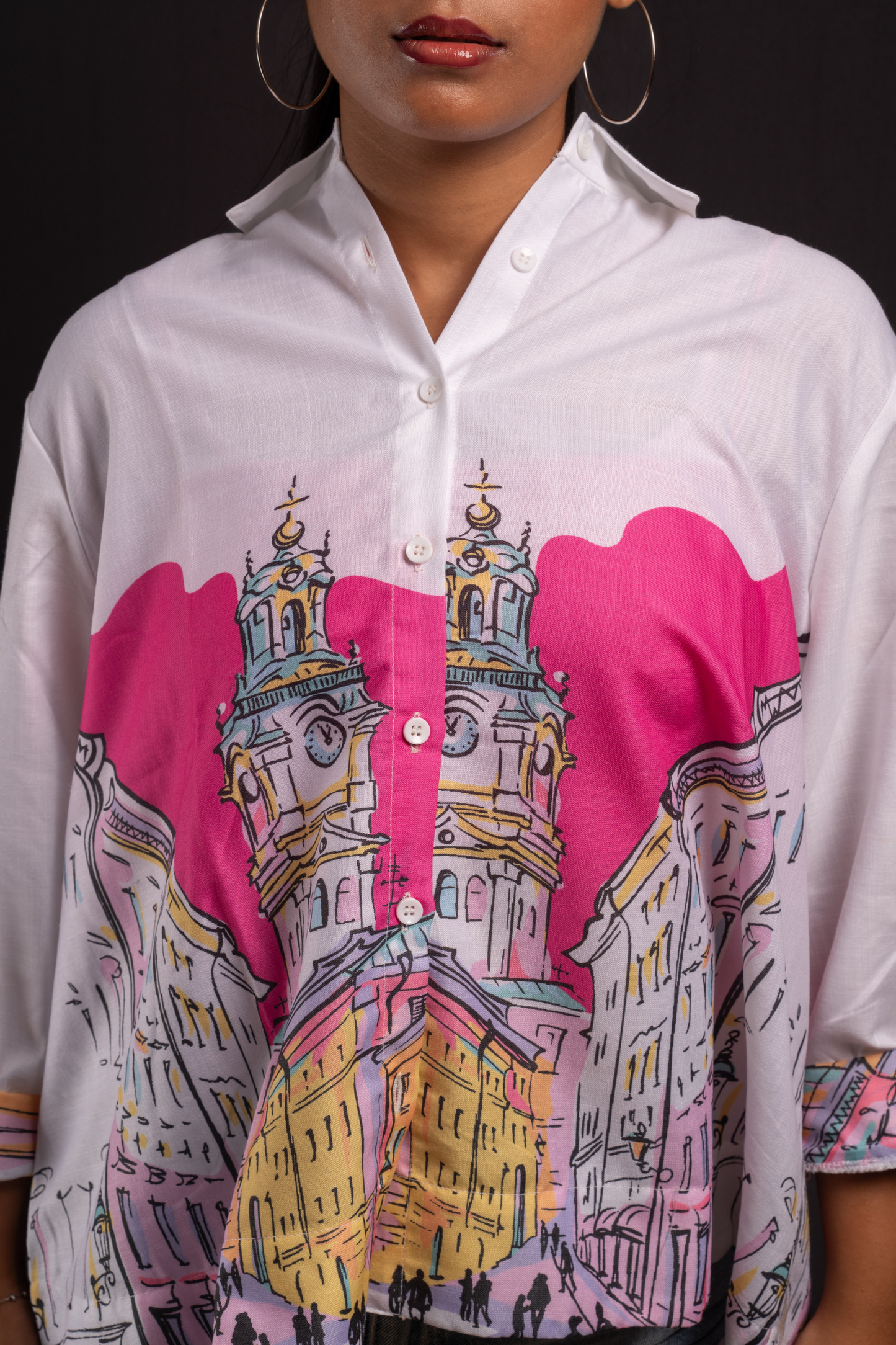 City Scape Pink Printed Shirt