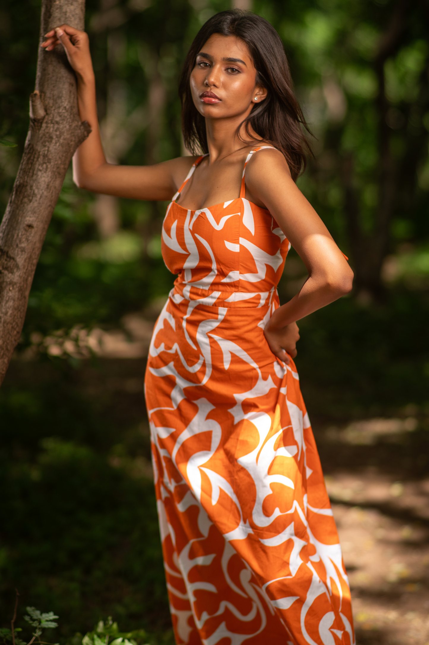 Bow Tie Knot Open Back Tangerine Maxi Dress