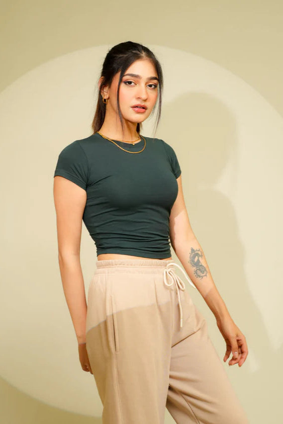Bottle Green - Basic IT Girl Baby Tee For Women