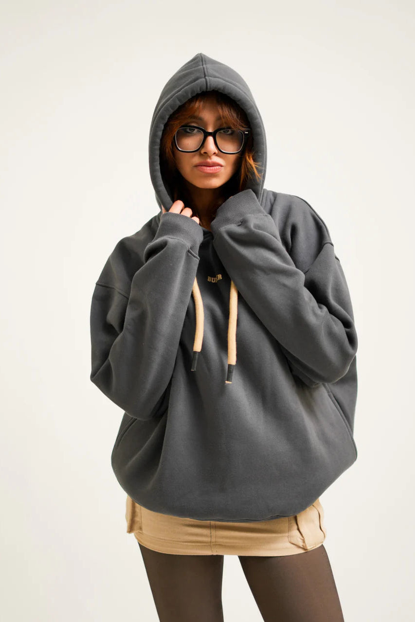 Ash Grey : Ye Burger Logo Heavyweight Baggy Hoodie For Men and Women