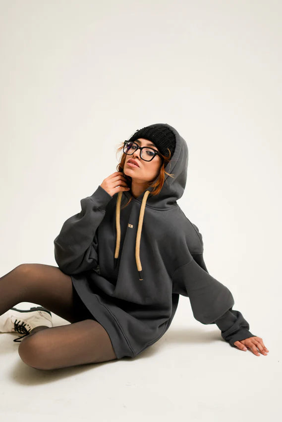 Ash Grey : Ye Burger Logo Heavyweight Baggy Hoodie For Men and Women