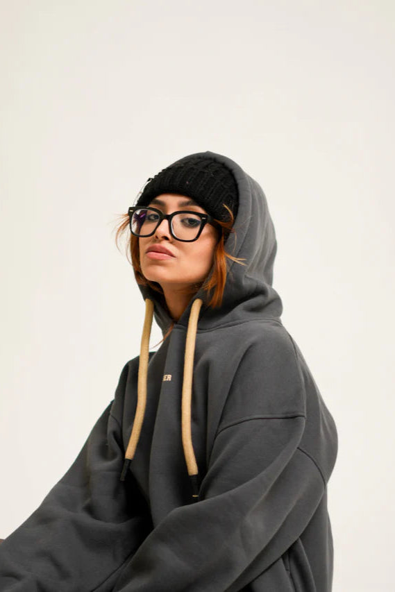 Ash Grey : Ye Burger Logo Heavyweight Baggy Hoodie For Men and Women