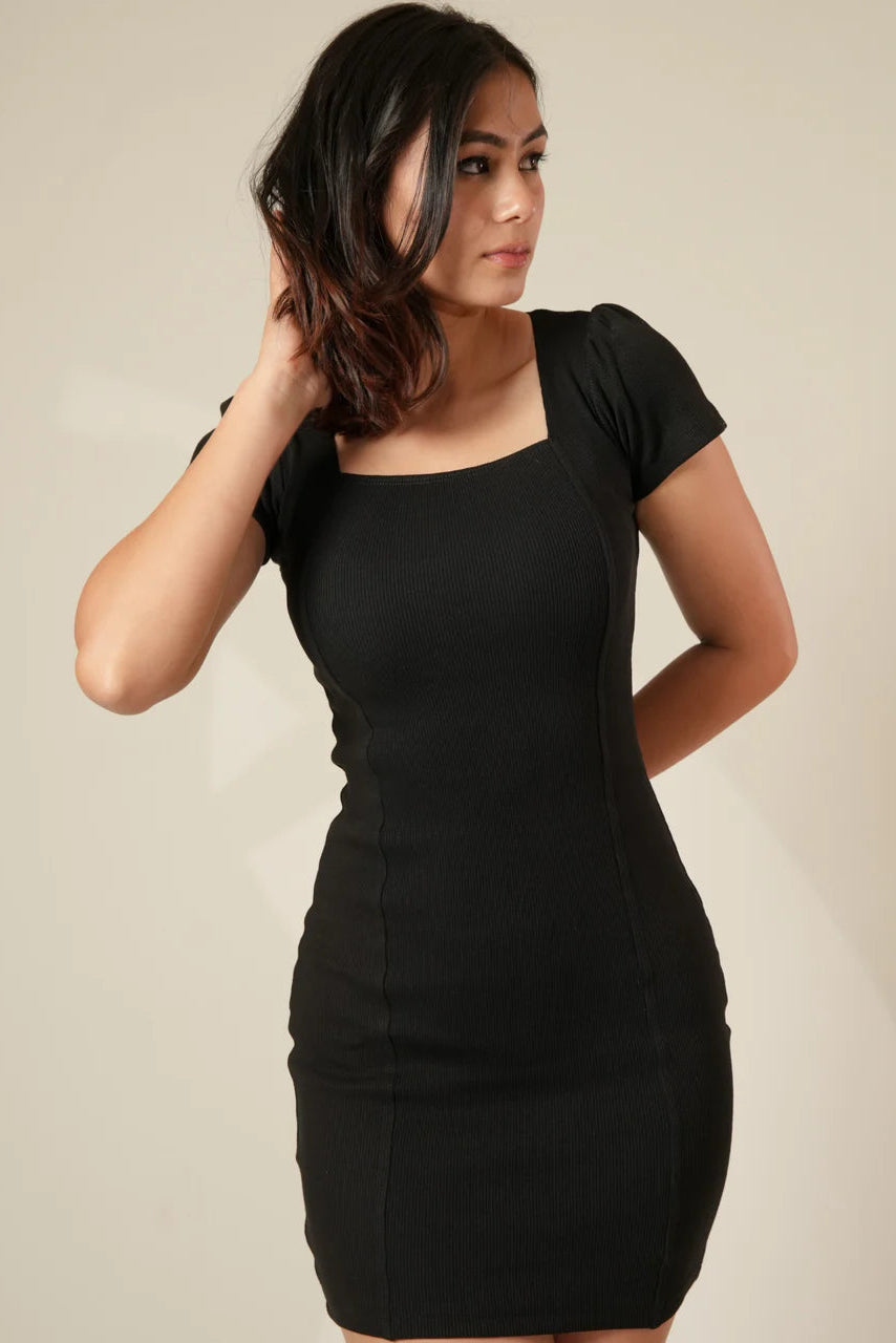 Black - Veronica Dress (Women Bodycon Square Neck Dress)