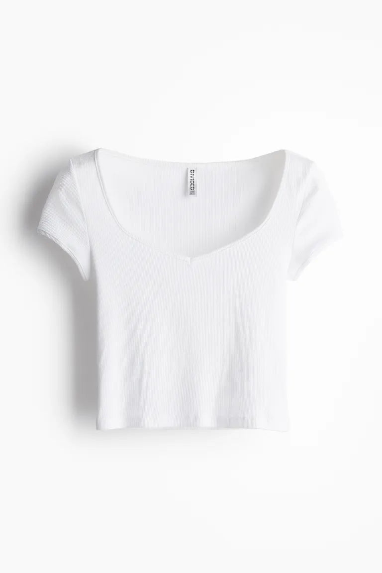 Ribbed sweetheart-neck T-shirt