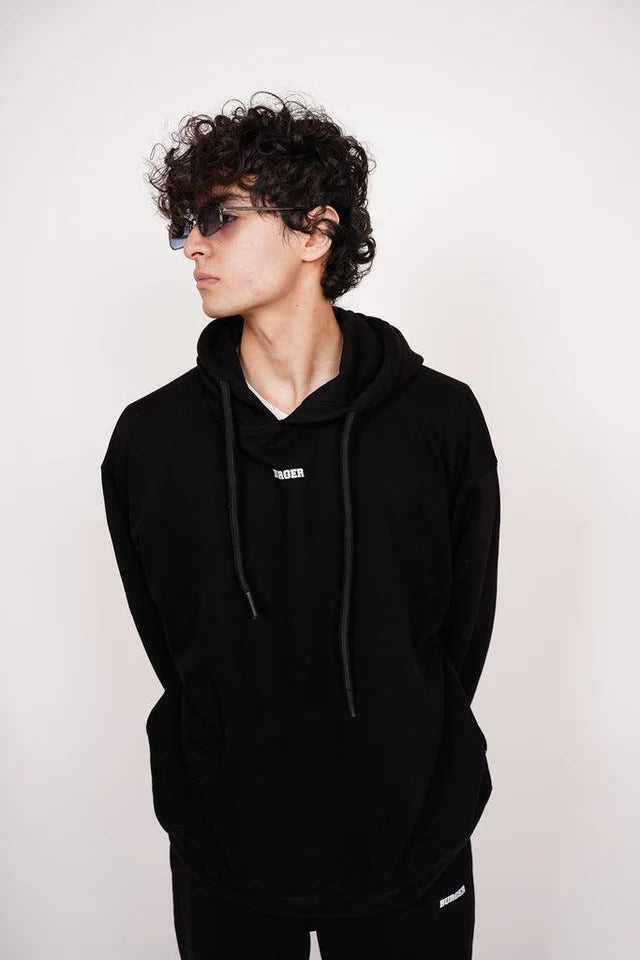 Black - Ye Burger Logo Heavyweight Baggy Hoodie For Men