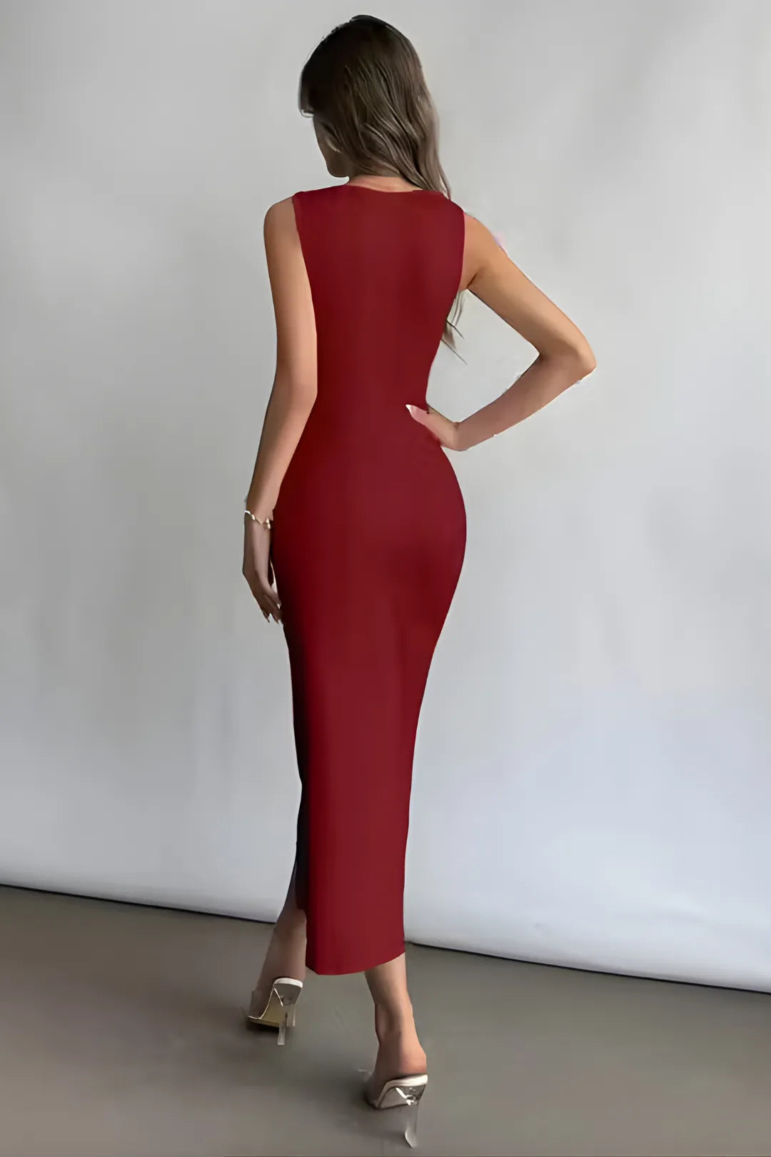 Burgundy Square-Neck Column Maxi