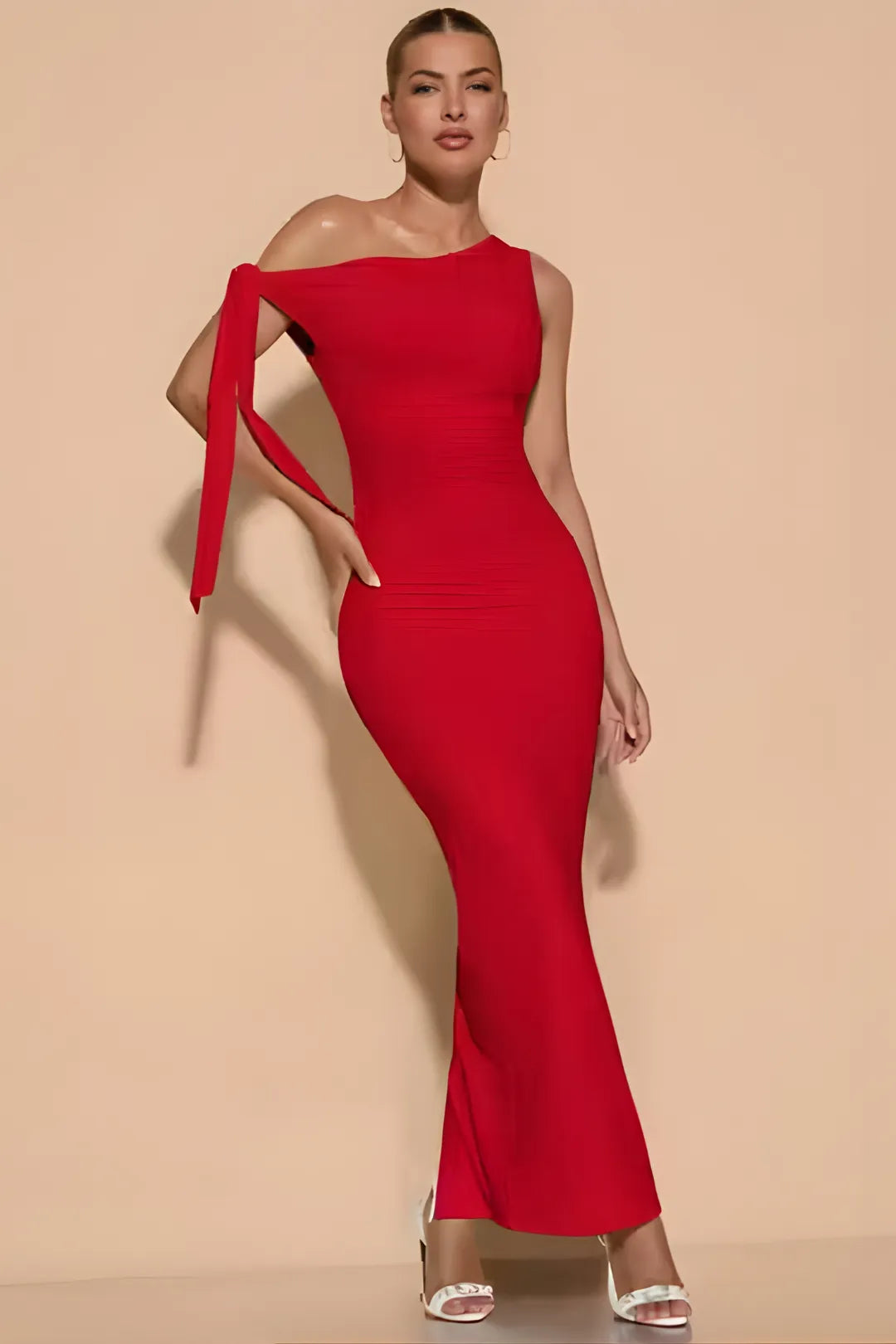 Crimson Cascade One-Shoulder