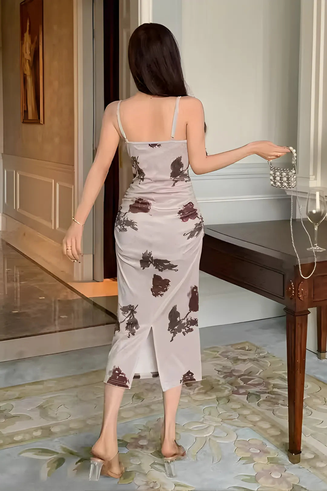 Floral Print Spaghetti Strap Bodycon