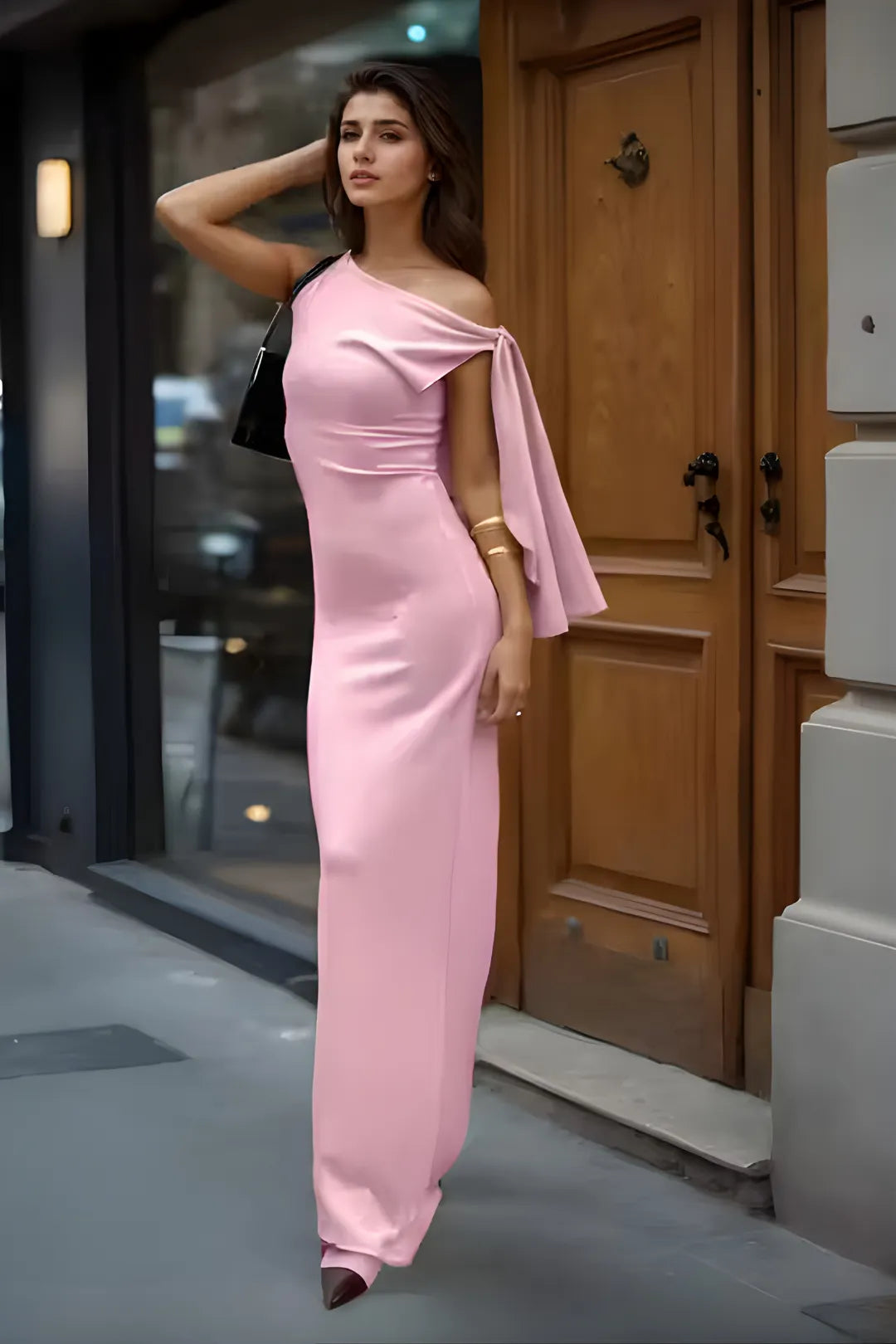 Pink Solid Tie Up Maxi Dress