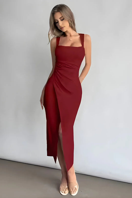 Burgundy Square-Neck Column Maxi