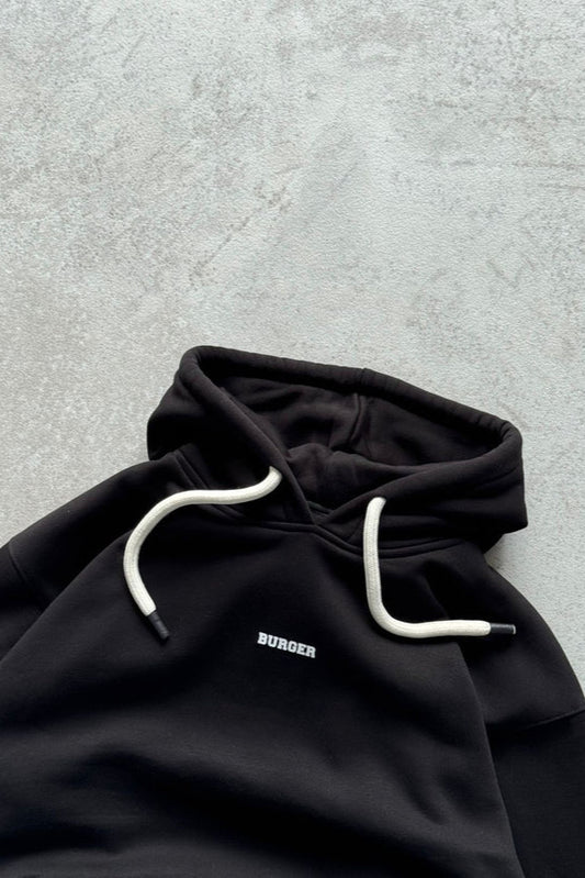 Black - Ye Burger Logo Heavyweight Baggy Hoodie For Men