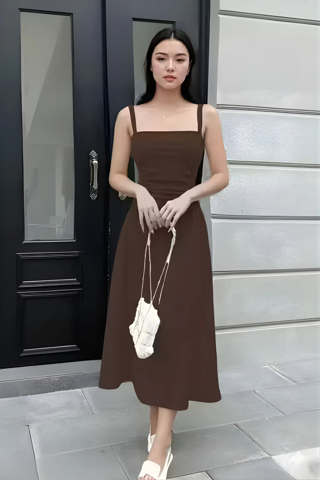 Brown Strapped Fit and Flare Dress