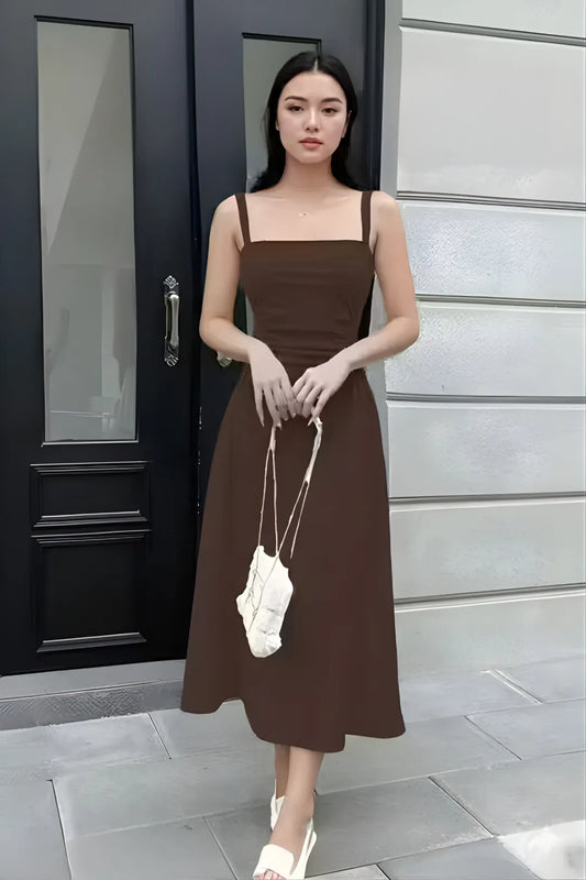 Brown Strapped Fit and Flare Dress