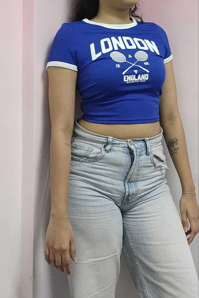 Dark Blue Graphic Crop Tshirt