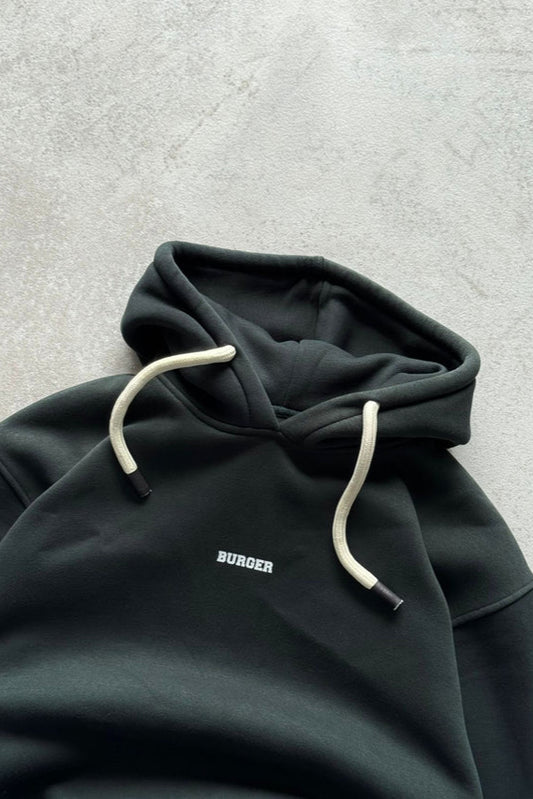 Ash Grey : Ye Burger Logo Heavyweight Baggy Hoodie For Men and Women