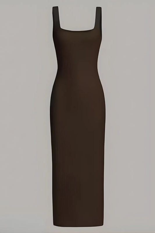 Ribbed Square Neck Midi Dress